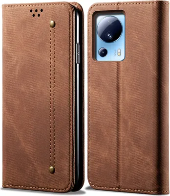 Image de Etui Xiaomi 13 Lite, Etui portefeuille en cuir avec fermeture magnétique et support pour Xiaomi 13 Lite Marron