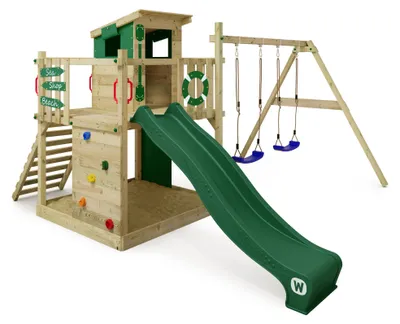 Produktbild von Spielturm Wickey Smart Camp mit Doppelschaukel und Rutsche, grün