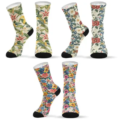 Zdjęcie produktu dla Skarpety damskie z motywem kwiatowym, styl vintage