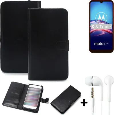 Produktbild von K-S-Trade Wallet Case Handyhülle kompatibel mit Motorola E6s Schutzhülle Flip cover Flipstyle Tasche Hülle Flipcover Slim Bumper schwarz + in ear