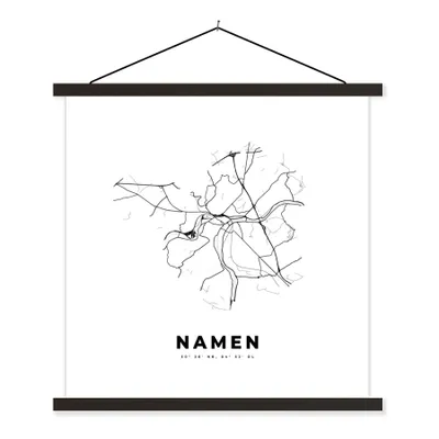 Produktbild von MuchoWow® Textilposter Stadtplan - Schwarz und weiß - Karte - Namur - Belgien - Karte 60x60 cm mit schwarzem Rahmen - Posteraufhänger