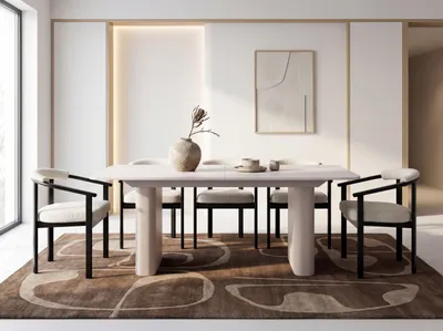 Produktbild von Ausziehbarer Rechteckiger Esstisch – XXL Modernes Design Metallgestell in Kaschmir – für 8-12 Personen, 180 x 90 / 280 cm – Weiß