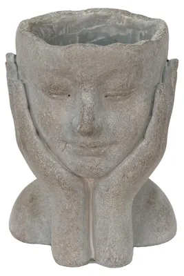 Image de Clayre & Eef Pot de fleurs tête 16x16x22 cm Gris pierre mains