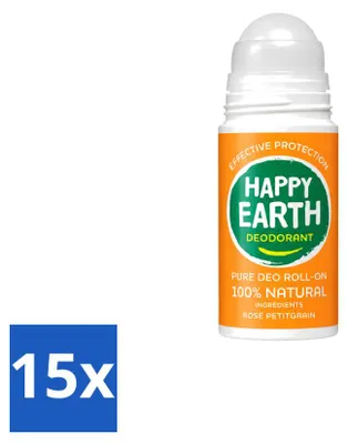 Immagine prodotto di 15 deodoranti roll-on "Happy Earth" alla rosa e petitgrain - 75 ml - confezione  - 15 pezzi