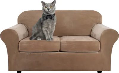 Produktbild von 3 Stück Samt Stretch Sofabezug Loveseat Bezug Möbelschutz mit elastischem Boden Rutschfester Dicker waschbarer Sofabezug(2 Sitzer,Kamel)
