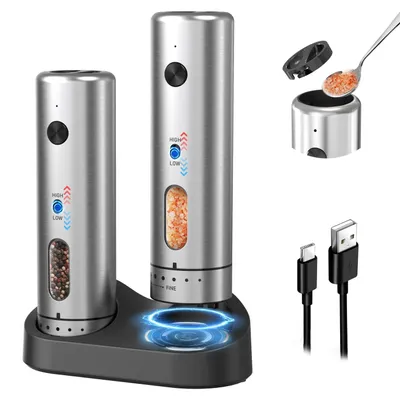 Elektrische Zout- und Pfeffermühlen Set, 2er, aufladbar, 110 ml, Edelstahl