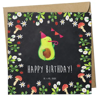 Produktbild von Mr. & Mrs. Panda Grußkarte Avocado Geburtstag - Kreidetafel - Geschenk, doppelkarte, Gesund, Happy Birthday, Klappkarte, Party, Feier, Glückwunschkarte, anlasskarte