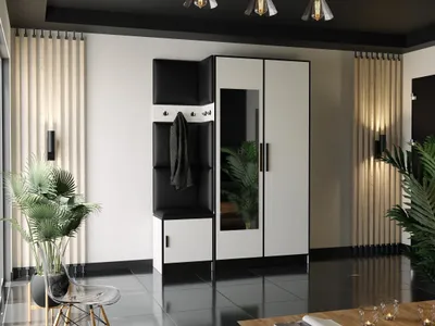 Produktbild von KIER FURNITURE Garderobe mit Sitzfläche Roj13 - 158x205x39cm Weiß +  Schwarz