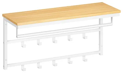 Wandgarderobe mit Ablage, 10 Haken, 80x30x42 cm, Weiß/Naturholz