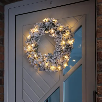 Produktbild von LED Tannenkranz in Schneeoptik - 40 warmweiße LED - D: 50cm - 8 Funktionen - Batterie - für Innen