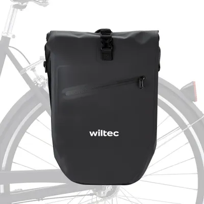 Image de Wiltec Sacoche étanche pour porte-bagages noire – capacité de 28 L – en 500D PVC – avec poignée, bandoulière et réflecteur – pour vélos et vélos électriques – Sac de bicyclette – Cyclisme