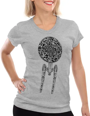 Produktbild von style3 Spaceship II Damen T-Shirt trek trekkie star, Farbe:Grau meliert, Größe:M