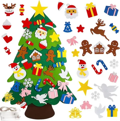 Produktbild von Weihnachtsbaum aus Filz für Kleinkinder – DIY-Weihnachtsbaum-Set mit Ornamenten – Weihnachtsdekoration für drinnen, Tür- und Wandbehang – Weihnachtsgeschenke für Kinder