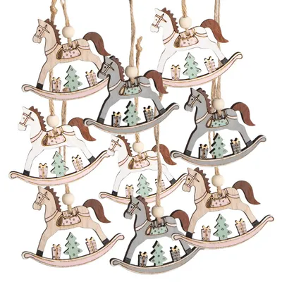 9 Holz-Schommelpferde als Weihnachtsbaumanhänger, 6,5 cm