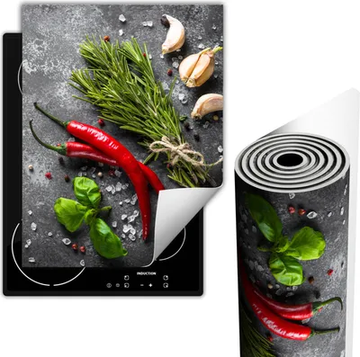 Image de Plaques de recouvrement pour cuisinière Couverture de plaque vitrocéramique 40x52 cm Tapis antidérapant Enroulable, Épices Chili Ardoise