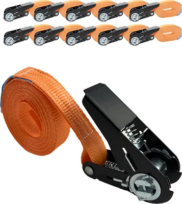 Produktbild von 10x Ratschen Spanngurt Spanngurte Orange 1-tlg 4m 0,8t 800kg Schwarzes Schloss