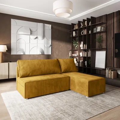 Produktbild von Masseno Ecksofa BRISO P mit Schlaffunktion L-Form, Sofa mit Bettkasten, Wohnzimmersofa, Couch, Soffa, Bettsofa, Couchgarnitur- Gelb, POSO 01