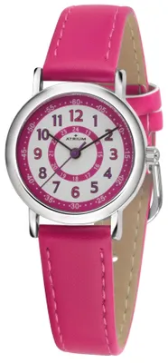 Produktbild von Kinderuhr Mädchen Analog Quarz 28 mm Pink – Lernuhr 12/24 Stunden – Metall &