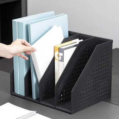 Produktbild von Unyqoos® Verstellbarer & erweiterbarer Bücherhalter und Dokumenten-Organizer aus Polypropylen, 225×330×243 mm, dunkelgrau/hellgrau – für Zuhause & Büro