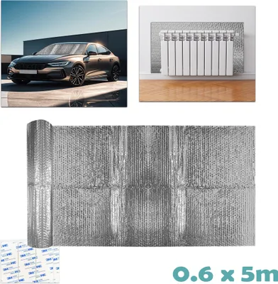 Produktbild von XINZI Blasen-Alu-Isolierfolie 0,6x5m - Thermofolie mit Reflexion, für Heizkörper/Fenster/Böden/Garage, Wärmedämmung & Kälteschutz