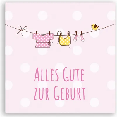 Produktbild von Friendly Fox Karte zur Geburt, 1x Glückwunschkarte Baby, quadratische Karte Baby Geburt, Grußkarte zur Geburt Baby Mädchen (Wäscheleine)