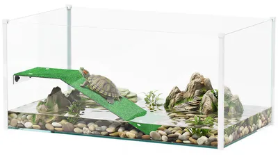 Produktbild von Schildkröten-Aquarium - Terrarium - Rampenplattform - 360° Rundumsicht - Gehärtetes Glas & Acryl - 60×35×28 cm - Weiß