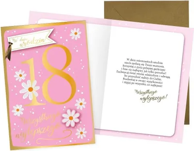 Produktbild von Geburtstagskarte zum 18. Geburtstag, 175 x 127 mm, mit Umschlag, Folie, Verzierungen