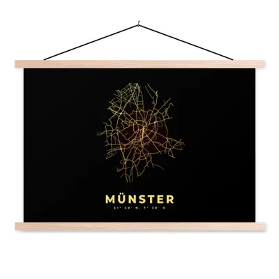 Produktbild von MuchoWow® Textilposter Gold - Karte - Münster - Stadtplan 60x40 cm mit holzfarbenen Rahmen - Bilder