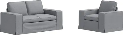 Zdjęcie produktu dla Zestaw sof vidaXL, 2 szt., jasnoszary, 162 x 80 x 82 cm, materiał