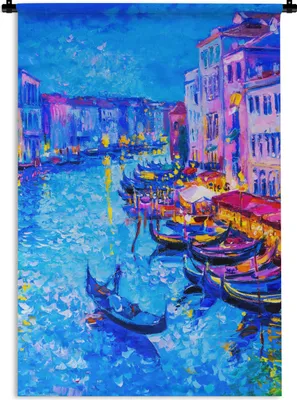 Produktbild von MuchoWow® Wandteppich Wandbehang Malerei - Italien - Boot - Wasser - Architektur 90x135 cm Tapisserie Dekoration Wandtuch - Baumwolle - Wandskulptur