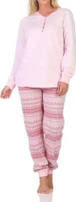 Produktbild von Normann Damen Schlafanzug lang Pyjama mit Bündchen im Ethnolook - auch in Übergrößen ; rosa , 36
