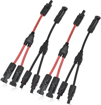 Image de Adaptateur solaire en Y - 2 adaptateurs de câbles rouges + 2 adaptateurs de câbles noirs pour un raccordement solaire en parallèle