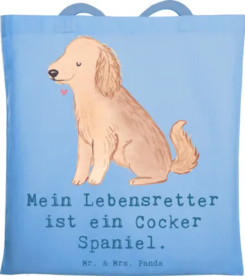 Produktbild von Mr. & Mrs. Panda Schultasche Cocker Spaniel Lebensretter - Sky Blue - Geschenk, Shopping Tasche, Tote Bag, Englische Cockerspaniel, Stoffbeutel, Tragetasche, Laptoptasche