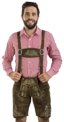 Image de Pantalon en cuir traditionnel pour hommes, avec bretelles