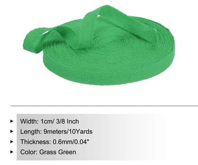 Produktbild von Baumwollband Baumwolle Gurtband 10mm x 9m, Schr?gband Baumwoll Nahtband K?perband Saumband Einfassband Stoffband Webband zum N?hen fš¹r DIY Basteln Stricken Verpackungen, Gras-Grš¹n