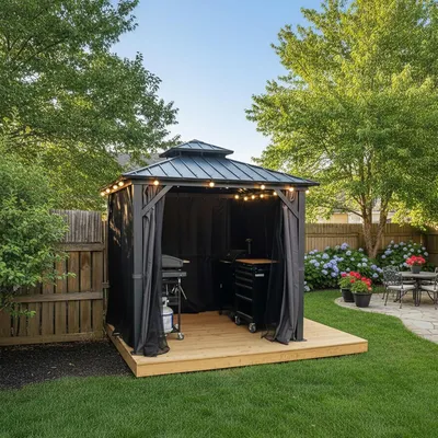 Produktbild von PURPLE LEAF Economy Hardtop Pavillon 2,4x2,4 m wasserdicht, winterfest und stabil für den Garten, Grau,mit Beleuchtung