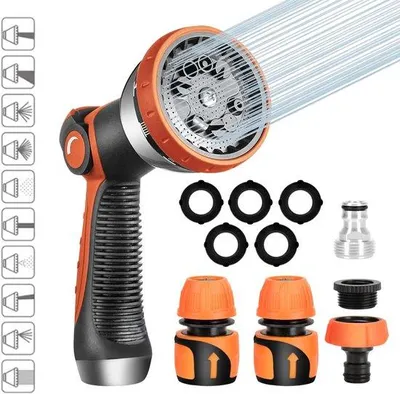Obrázok produktu pre Uniqoos® ručná sprcha do záhrady s 10 režimami, nastaviteľným prietokom vody, ergonomickou rukoväťou z ABS a kovu (odolná proti korózii, ľahká), kompatibilná s hadicou o priemere 3/4 palca, odolná voči mrazu a poškriabaniu