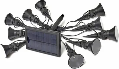 Image de Set de 10 Spots a piquer le Long Des allées, reliés par un câble de 6.5m, Distance de 50 cm Entre chaque Spot. Puissance d'éclairage de 5 lumens. Spots réglables individuellement. Charge au Soleil, s'allume a