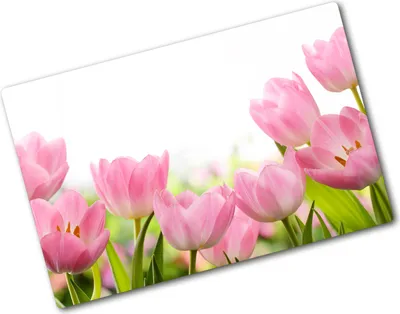 Produktbild von Tulup Glas Herdabdeckplatte - 80x52 cm - Glaskeramikkochfeld-Abdeckung Spritzschutz Glasabdeckplatte - Einteilig - Blumen & Pflanzen - Rosa Tulpen - Rosa