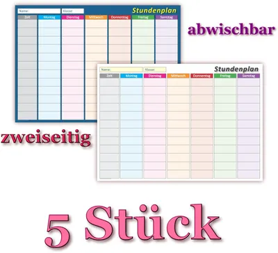 Produktbild von 5 STÜCK - Stundepläne DIN A4 (210 x 297) zweiseitig nass abwischbar