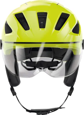 Produktbild von ABUS Stadthelm Pedelec 2.0 ACE - Fahrradhelm mit Rücklicht, Visier, Regenhaube, Ohrenschutz - für Damen und Herren - Gelb Glänzend, Größe L (56-62 cm)