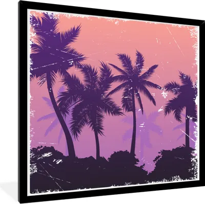 Produktbild von MuchoWow® MuchoWow® Gerahmtes Poster Palme - Nacht - Zeichnung 40x40 cm - Poster mit zchwarzem Bilderrahmen - Mit Rahmen - Wanddekoration Schlafzimmer