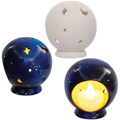 Keramik-Teelichthalter Kristallkugel, 2er-Set, Stern & Mond