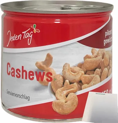 Produktbild von Jeden Tag Cashews pikant gewürzt Cashewkerne  (150g Dose) + usy Block
