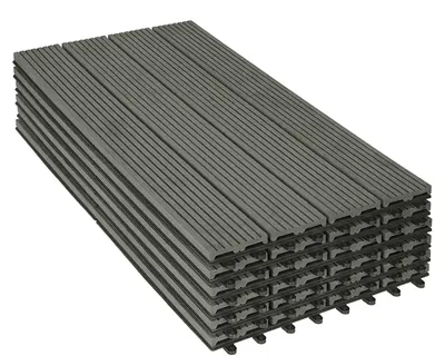 Produktbild von WPC Terrassenplatten Holzoptik 12 Stück | Hellgrau | 30x60x3 cm