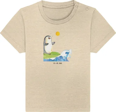 Produktbild von Mr. & Mrs. Panda  T-Shirt Pinguin Surfer 12. - 18. Monat - Natural Raw - Geschenk, Hawaii, Optimistisch, Portugal, Öko Baby, Urlaub, Kleinkind Shirt, Babyshirt, Kinder