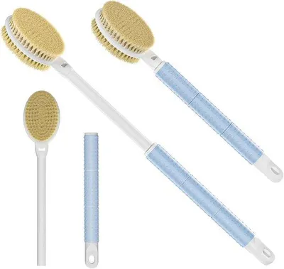 Produktbild von Famanu Duschbürste - Rückenreiniger - Hautverbesserung - Verstellbares Handstück - 40-61 cm - Grau