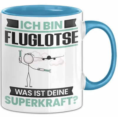 Produktbild von Fluglotse Tasse Geschenk für Fluglotse Geburtstag Lustiger Spruch Kaffee-Becher Was Ist Deine Superkraft (Blau)