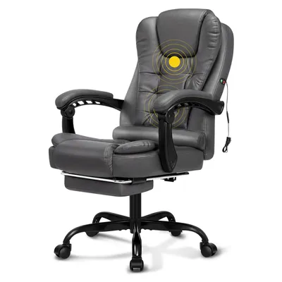 Produktbild von ALFORDSON Ergonomischer Bürostuhl mit Massagefunktion, Fußstütze und 150°-Neigung, Samt-Chefsessel mit SGS-Gasdruckfeder, drehbarer Gaming-Stuhl, Grau