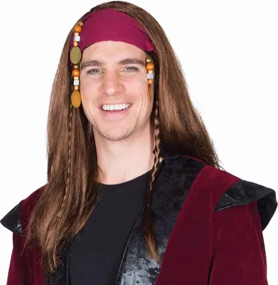 Produktbild von Herren Piraten Perücke mit Perlen Jack lang Karneval Kostüm Zubehör
